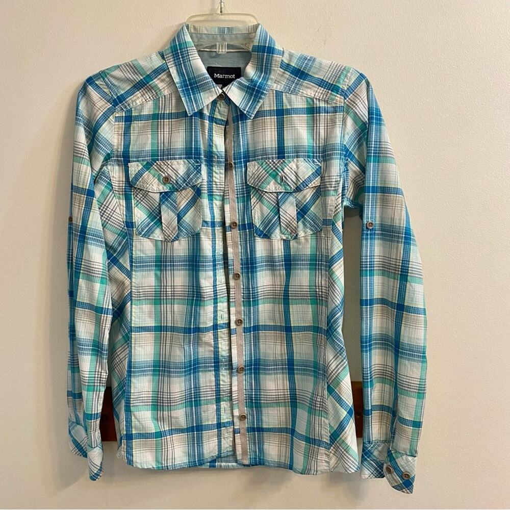 Marmot XS Women’s Green Blue‎ Button Up Bridget Flannel Plaid Long Sleeve Shirt